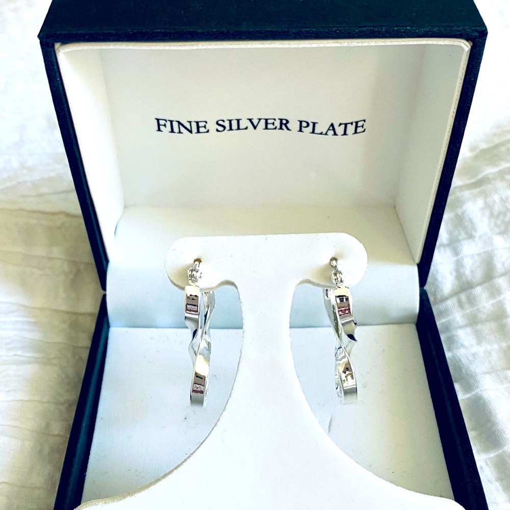 Infinity Twist Hoop Earrings Fine Silver Plate